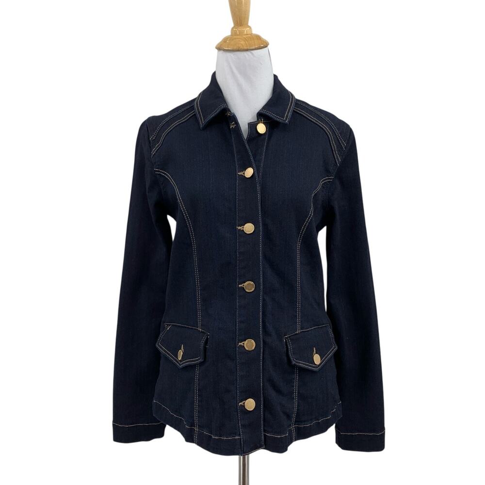 Liverpool Jacket Womens S Small Jean Denim Clark Tailored Button Up Flap Pockets